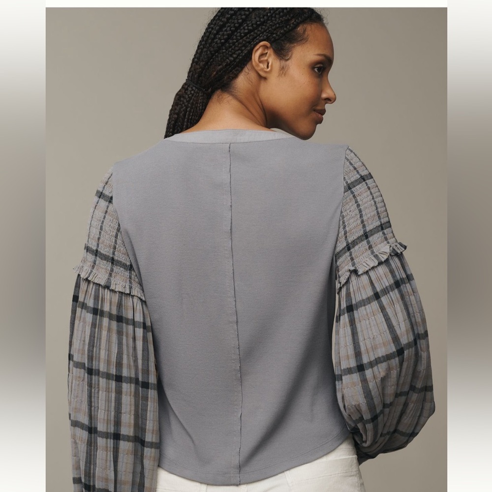 The Andie Ribbed Henley Top by Pilcro.Balloon sleeves - Picture 7 of 7